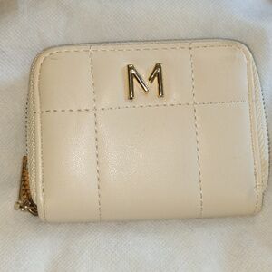 MANGO Cream Quilted Zip Around Wallet with Gold M Accent
